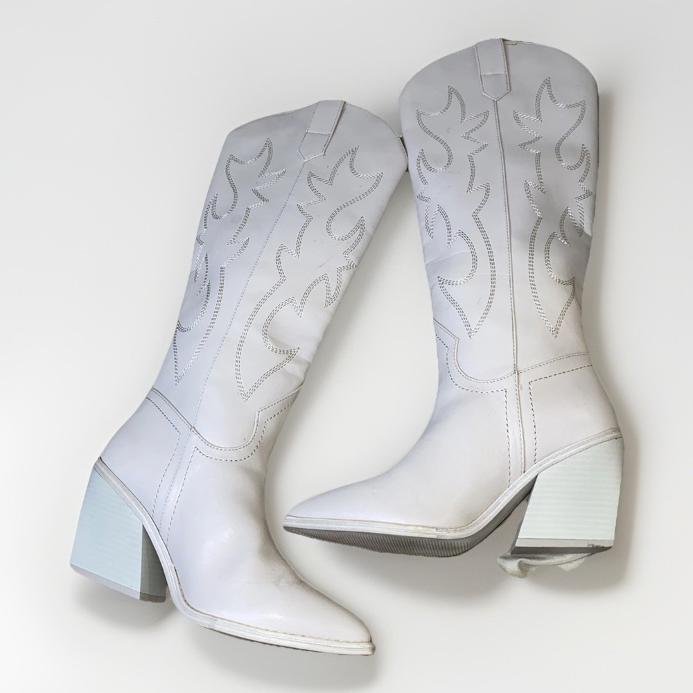 Stylish Country Core Madden Girl Arizona 18" Long White Cowgirl Boots 7.5 - Picture 3 of 5